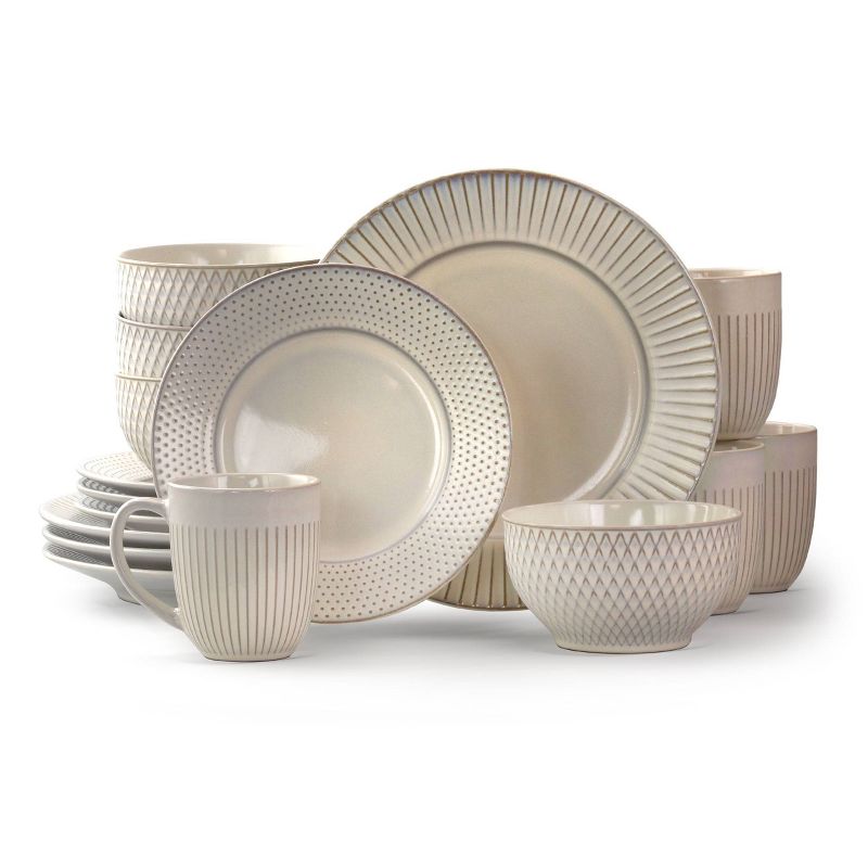 16pc Stoneware Minimalist Dinnerware Set White - Elama, 1 of 12
