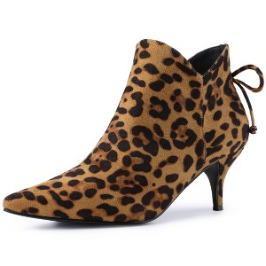 Allegra K Women's Pointed Toe Back Bow Side Zipper Kitten Heel Ankle Booties - 1 of 4