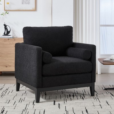 35.4" Wide Modern Farmhouse Boucle Arm Chair,Single Accent Sofa with Bolster Pillows for Living Room Bedroom-Baofuwish