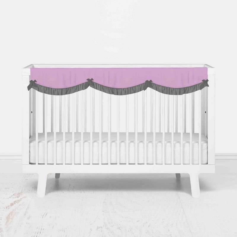 Bacati - Solid Girls Lilac/Coral/Gray Solid Long Crib Rail Guard Cover , 2 of 9