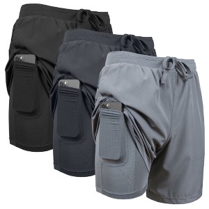 Jump Start Men's 2 in 1 Stretch Active Quick Dry Gym Running Shorts With Liner-3 Pack - 1 of 4