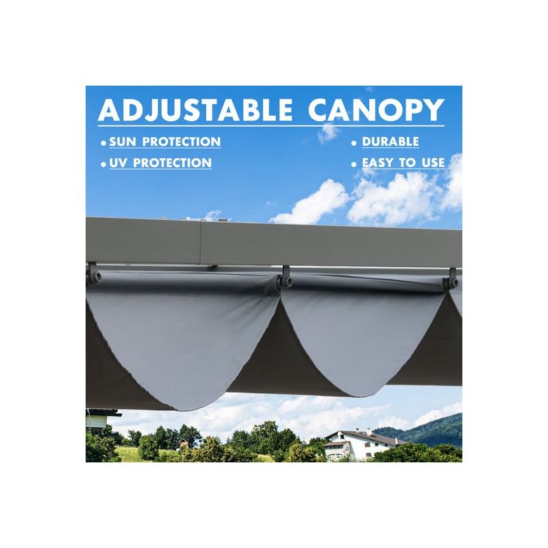 Aoodor Outdoor Pergola  Aluminum Patio Pergola with Adjustable Sun Shade Cover and Retractable Canopy, 3 of 6