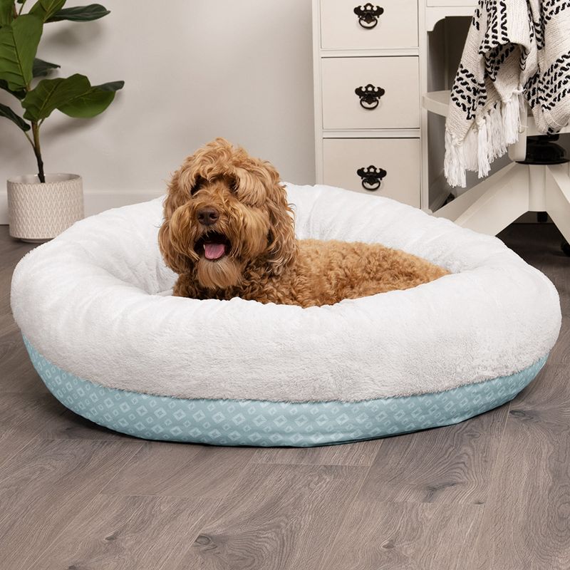FurHaven Plush & Diamond Print Calming Donut Pet Bed for Dogs & Cats, 3 of 4