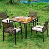 FIONECA All-Weather 5-Piece Patio Dining Set with Acacia Wood Table Top & Umbrella Hole, Coffee Brown Rattan Outdoor Conversation Set - 4 of 4
