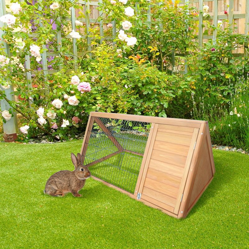PawHut 46" x 24" Wooden A-Frame Outdoor Rabbit Cage Small Animal Hutch with Outside Run & Ventilating Wire, 4 of 8