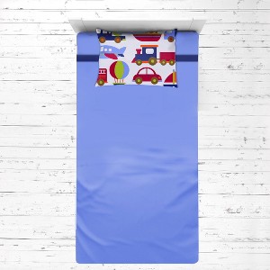 Bacati - Transportation Blue Red Green Navy Orange 3 pc Toddler Sheet Set - 1 of 4