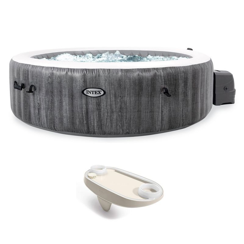 Intex 28441EP PureSpa Plus Inflatable Greywash Hot Tub Bubble Jet Spa + Intex 28520E Side Mounted Electronics Tray Accessory with LED Light Strip, 1 of 7