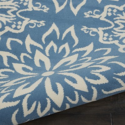 Elegant Ivory & Blue Floral Viscose 7'10" x 9'10" Area Rug