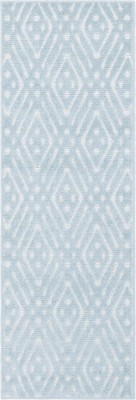 Light Blue Geometric Flat Woven Outdoor Runner Rug