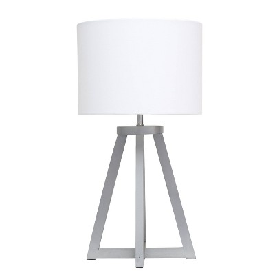 Wood Interlocked Triangular Table Lamp with Fabric Shade Gray - Simple Designs