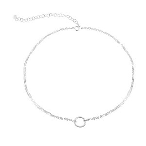 Bella Silver Sterling Silver Double Strand with Center Open Circle Choker - Silver - 12+3 Inch - 1 of 3