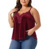 Agnes Orinda Women's Plus Size Velvet V Neck Spaghetti Strap Lace Floral Panel Camisoles - 2 of 4