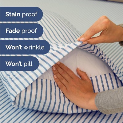 Full Size Blue Striped Microfiber Deep Pocket Sheet Set