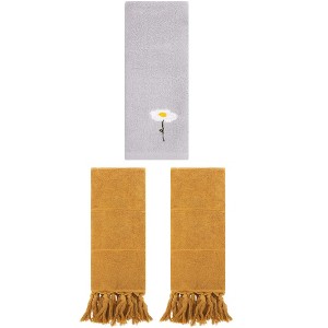 REGALWOVEN 3 Packs Cotton Soft Absorbent Floral Pattern and Solid Hand Towel Set - 1 of 4