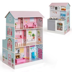 Infans 2-In-1 Double Sided Kids Kitchen Playset & Dollhouse W/ Accessories & Furniture - 1 of 4