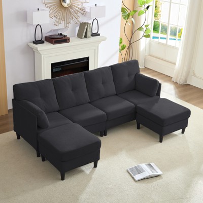 Mjkone Modular Convertible Sectional Sofa Couch, Upholstered Comfy Fabric 4-Seater Sofa with Movable Ottomans