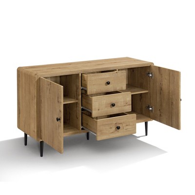 LuxenHome Oak Manufactured Wood 48.8-Inch Wide 2-Door 3-Drawer Buffet Cabinet — фото 8