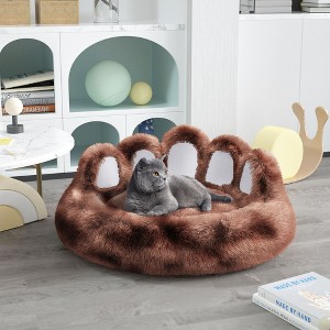 Munora Bear Paw Shape Pet Bed - Plush Long Fur, Tie-Dye Colors - Resilient Padding for Small/Medium Dogs & Indoor Cats (XS/S/M/L) - 1 of 4
