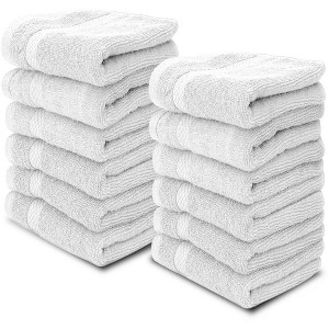 White Classic Luxury 100% Cotton Washcloths Set of 12 - 13x13" - 1 of 4