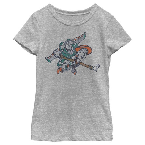 Girl's Toy Story Woody and Buzz Fly With Me T-Shirt - Athletic Heather -  Medium