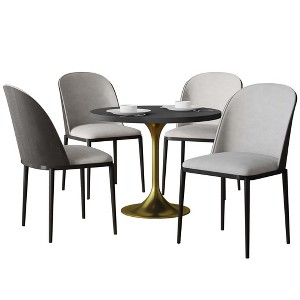 LeisureMod Verve 5-Piece Dining Set - 36" Round MDF Top Table, 4 Leather Dining Side Chairs - 1 of 4
