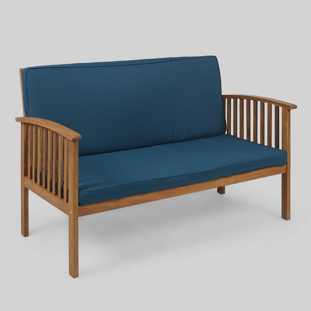 Photos - Garden Furniture Carolina Acacia Wood Loveseat - Brown/Dark Teal - Christopher Knight Home