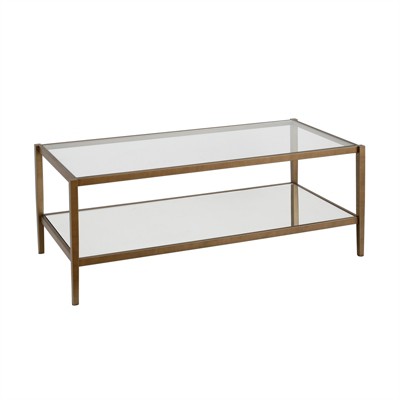 Modern Brass 45" Rectangular Coffee Table with Glass Shelf