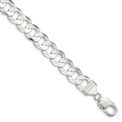 Black Bow Jewelry Men's 12mm Sterling Silver Solid Concave Beveled Curb Chain Necklace