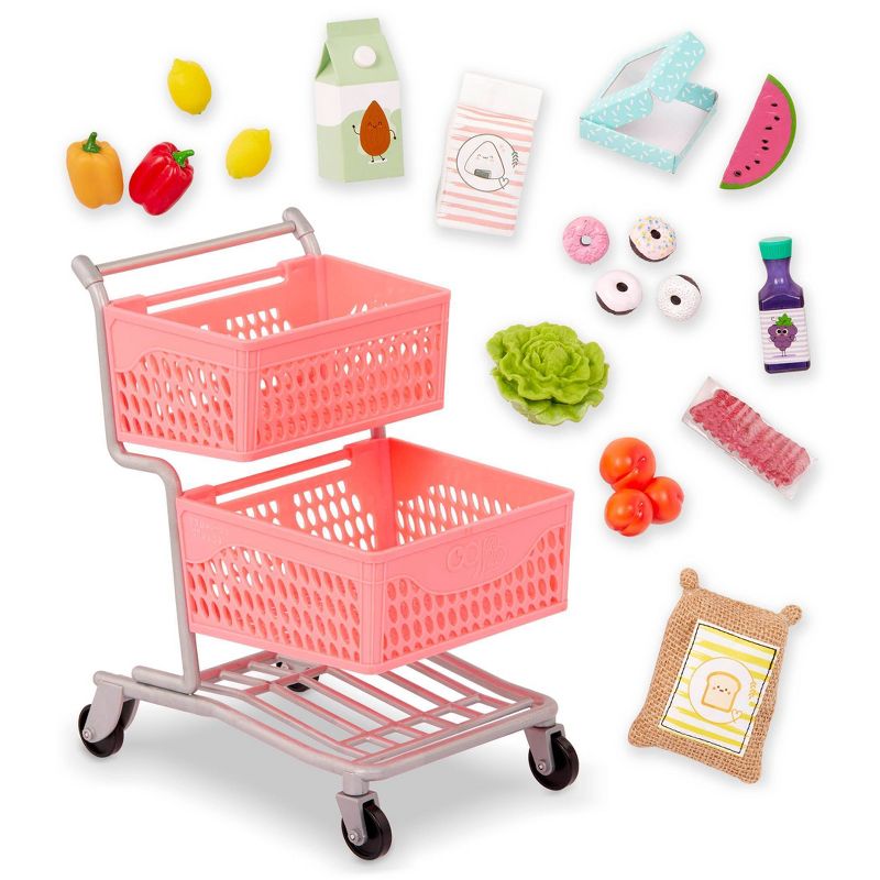 Our Generation Supermarket Play Pink Grocery Shopping Cart &#38; Food Accessory Set for 18&#39;&#39; Dolls, 1 of 8