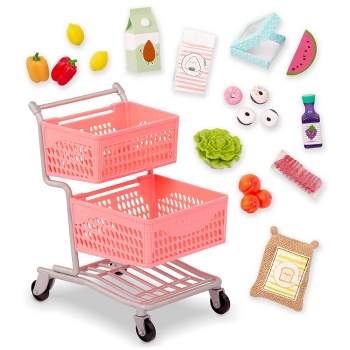 Our Generation Supermarket Play Pink Grocery Shopping Cart & Food Accessory Set for 18'' Dolls