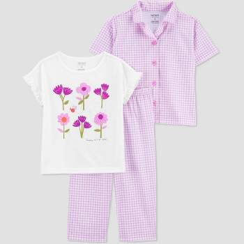 Carter's Just One You® Toddler Girls' Gingham Checkered & Floral Printed Pajama Set - Purple/White