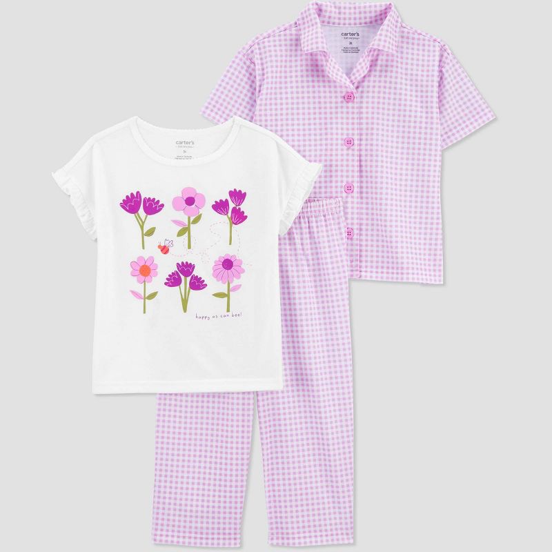 Carter&#39;s Just One You&#174; Toddler Girls&#39; Gingham Checkered &#38; Floral Printed Pajama Set - Purple/White, 1 of 5