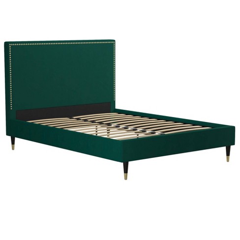 Green upholstered deals bed frame