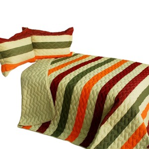Slickblue Quilt Set Full/Queen with 2 Shams, Pre-Washed Reversible Design, Stripes Pattern, 5 Colors, 3 Piece - 1 of 4