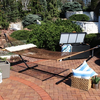 Sunnydaze Brown Double Polyester Rope Hammock with Pillow