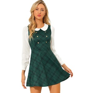 Allegra K Women's Plaid Peter Pan Collar Long Sleeve Mini A-Line Dress - 1 of 4