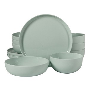 Gibson Home Candy Skies 12 Piece Unbreakable Wheat Straw Melamine Plates and Bowls Dinnerware Set - Green - 1 of 4