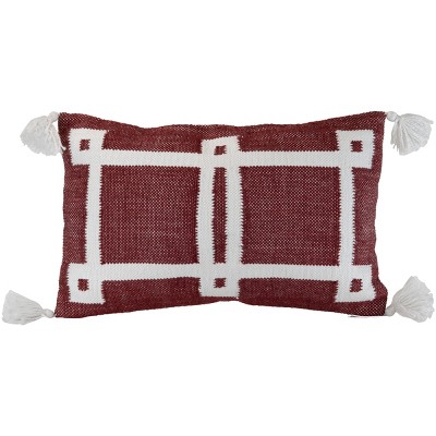 Red Southern Pattern Hand Woven 14x22" Outdoor Decorative Throw Pillow with Hand Tied Tassels - Foreside Home & Garden