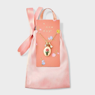 Floral Motif Locket with Charms - A New Day™