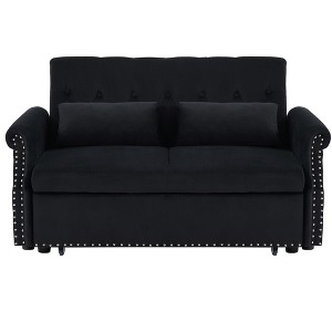 NicBex Modern Velvet Convertible Loveseat Sleeper Sofa with 2 Lumbar Pillows,Adjustable Pull-Out Bed and Removable Armrest for Living Room,Black - 1 of 1