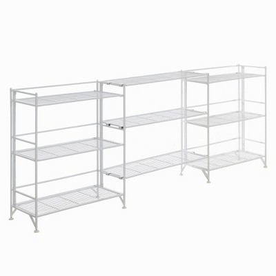 Breighton Home Xtra Storage 3 Tier Wide Folding Metal Shelves with Set of 3 Deluxe Extension Shelves in White