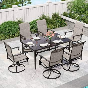 7pc Outdoor Dining Set with with Padded Sling Chairs & Metal Rectangle Table with Umbrella Hole - Captiva Designs