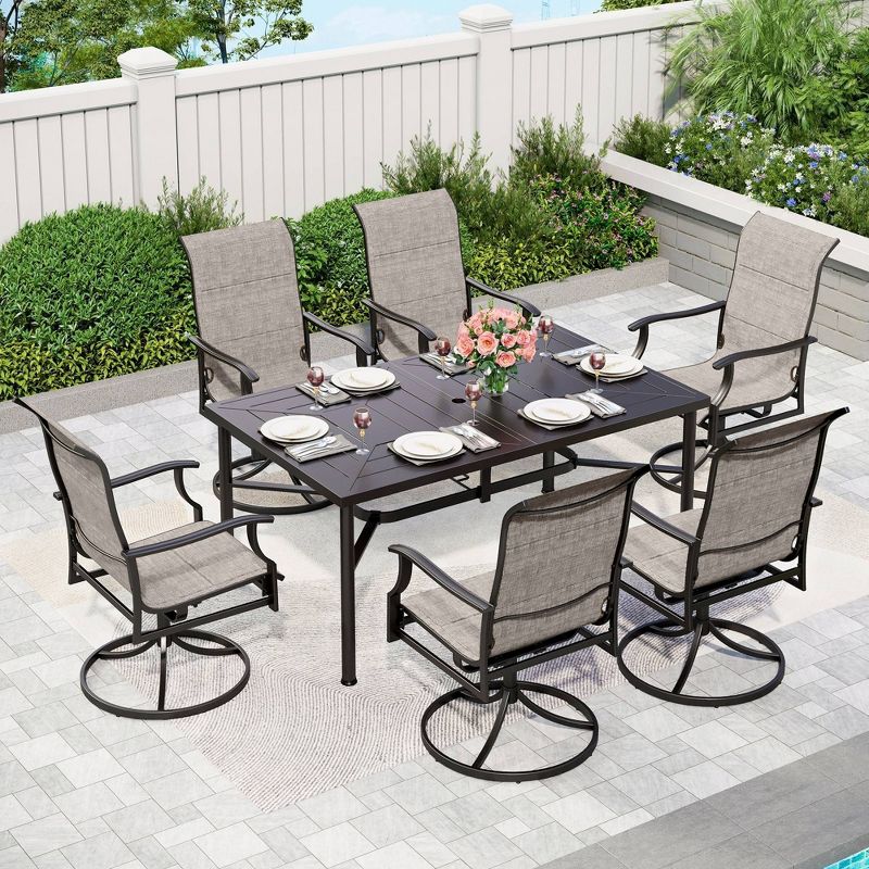 7pc Outdoor Dining Set with with Padded Sling Chairs &#38; Metal Rectangle Table with Umbrella Hole - Captiva Designs, 1 of 16