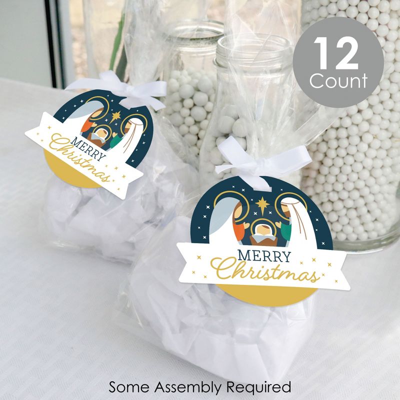 Big Dot of Happiness Holy Nativity - Manger Scene Religious Christmas Clear Goodie Favor Bags - Treat Bags With Tags - Set of 12, 2 of 9