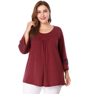 Agnes Orinda Women's Plus Size Plain Cut-Out Gathered Patchwork Long Sleeve T-Shirt