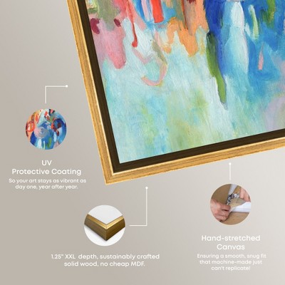 Vibrant Blue and Multicolor Abstract Canvas Art with Gold Frame, 21" x 21"