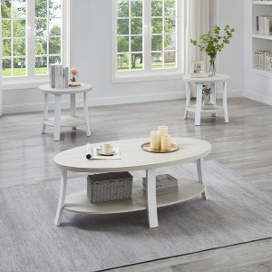 3-Piece Wood Veneer Contemporary Oval Coffee Table Set with Shelf and Wide-Curved Legs for Living Room Storage and Display - 1 of 4