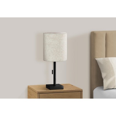 Set of 2 Black Metal Table Lamps with Beige Drum Shades and USB Ports