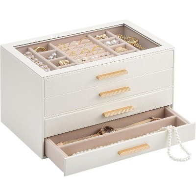 3-Layer Jewelry Organizer with Glass Lid, Storage & Display Case for Rings, Earrings, Necklaces, Birthday Christmas Gift