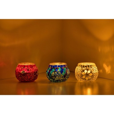 Handmade Mosaic Glass Tealight Candle Holders Set of 3